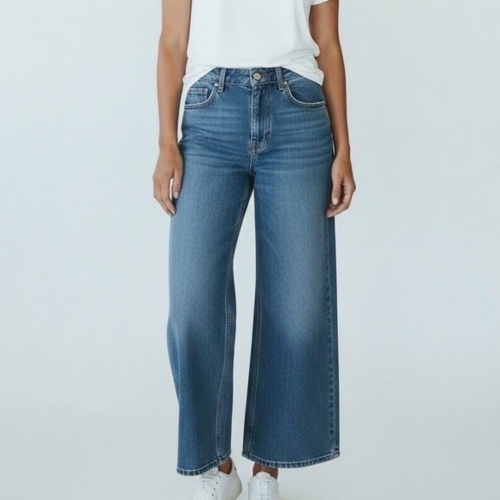 Zara The Boogie Pant Womens 12 Blue Medium Wash Wide Leg Jeans Rero Grunge 90s